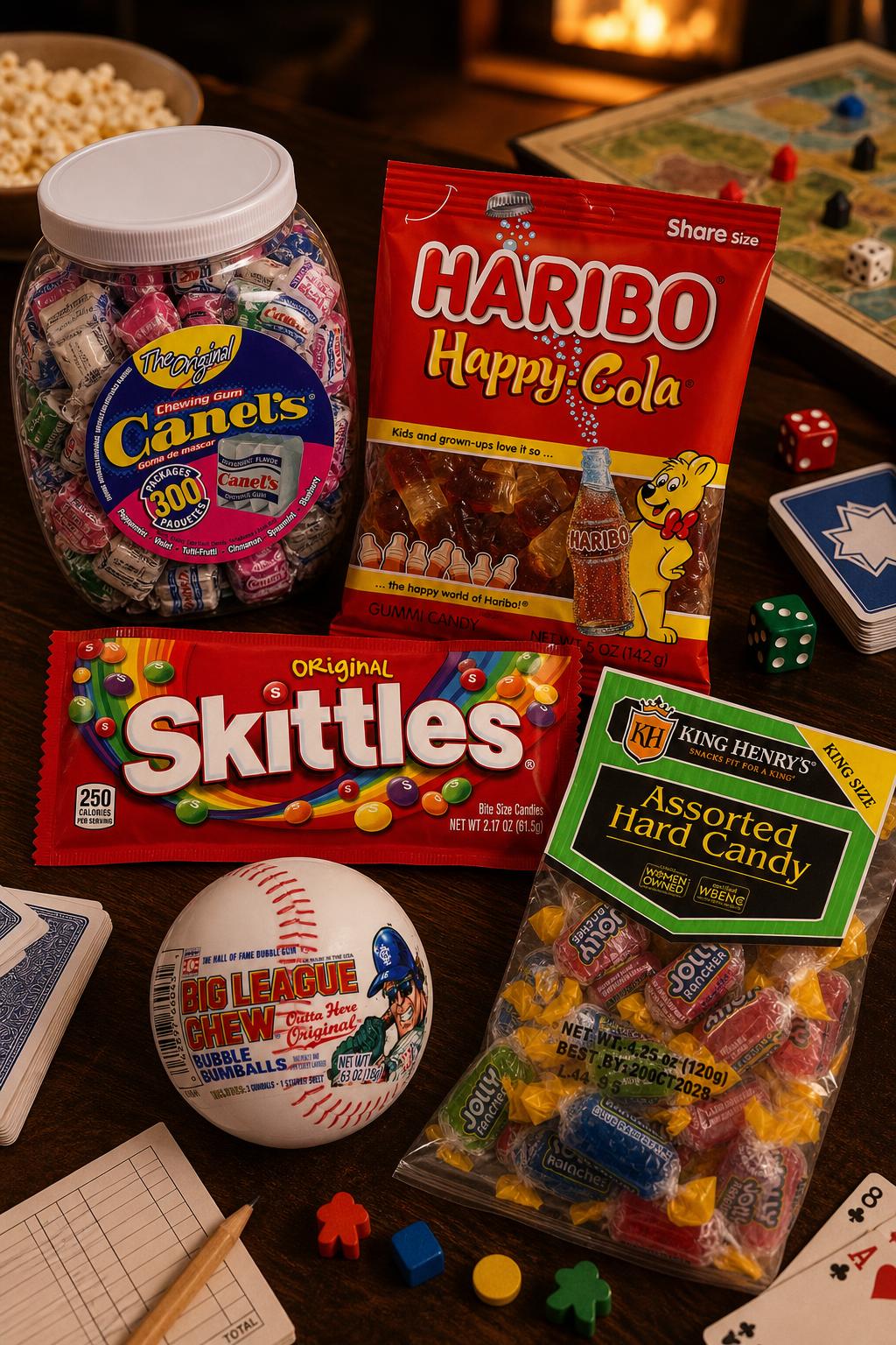 Pinterest image for Game Night Candy That Won't Coat Your Cards or Dice