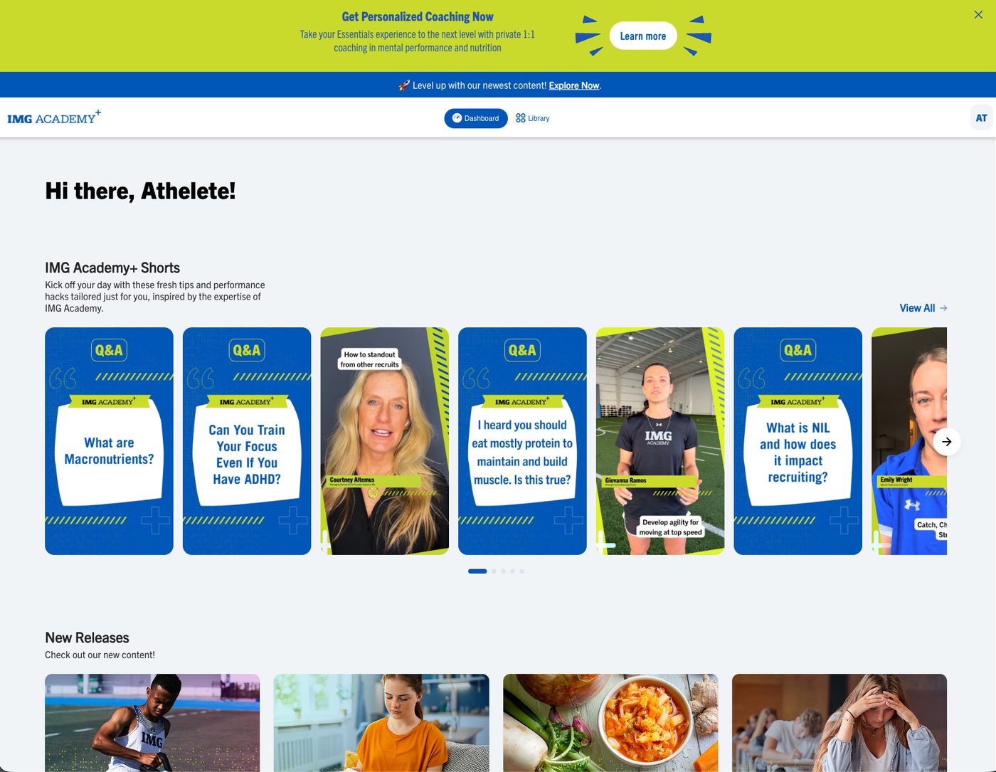 The IMG Academy+ course library included with membership
