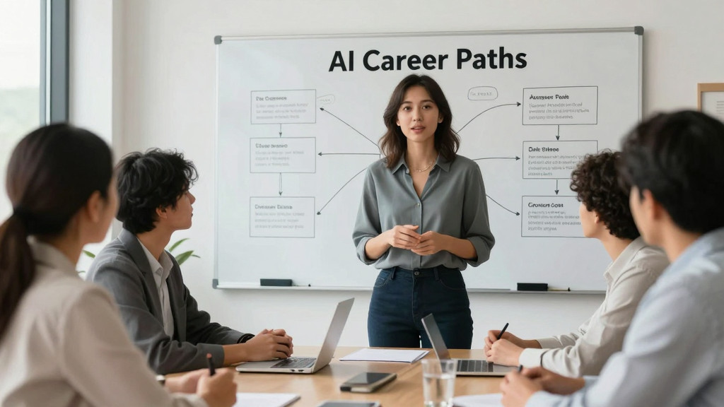 A vibrant, professional image of diverse women collaborating in a modern AI lab setting, with glowing data visualizations in the background. The women are smiling and engaged, looking at a shared scre