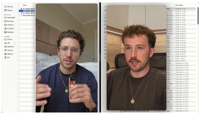 Side by side: a frame from a real UGC creator video and a new AI-generated presenter built with the same framing, light and setting