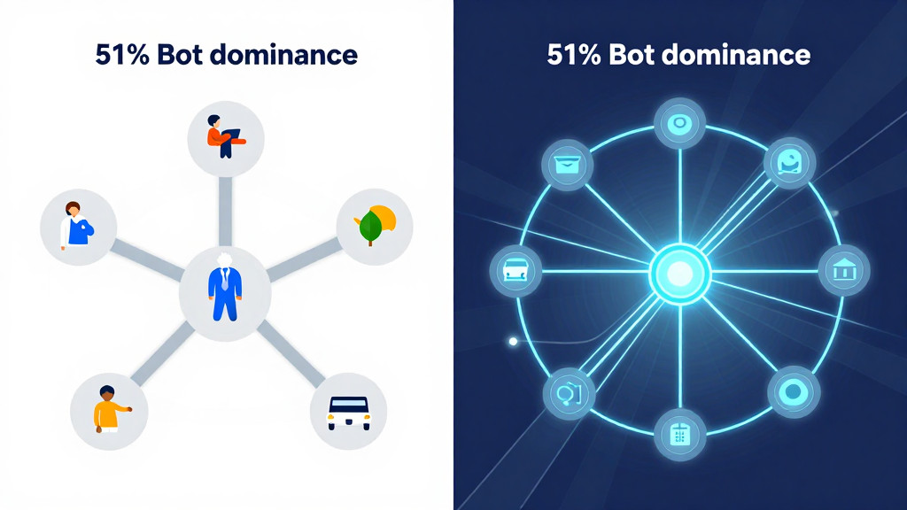 Infographic comparing human user traffic pathways versus automated bot traffic structures.