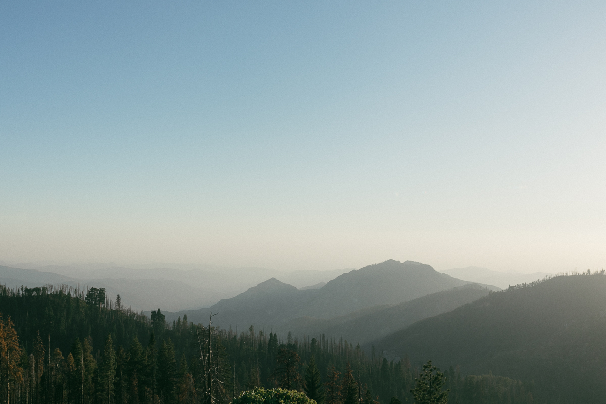 Layered mountain ridgelines fading into the distance from a Sequoia National Park overlook