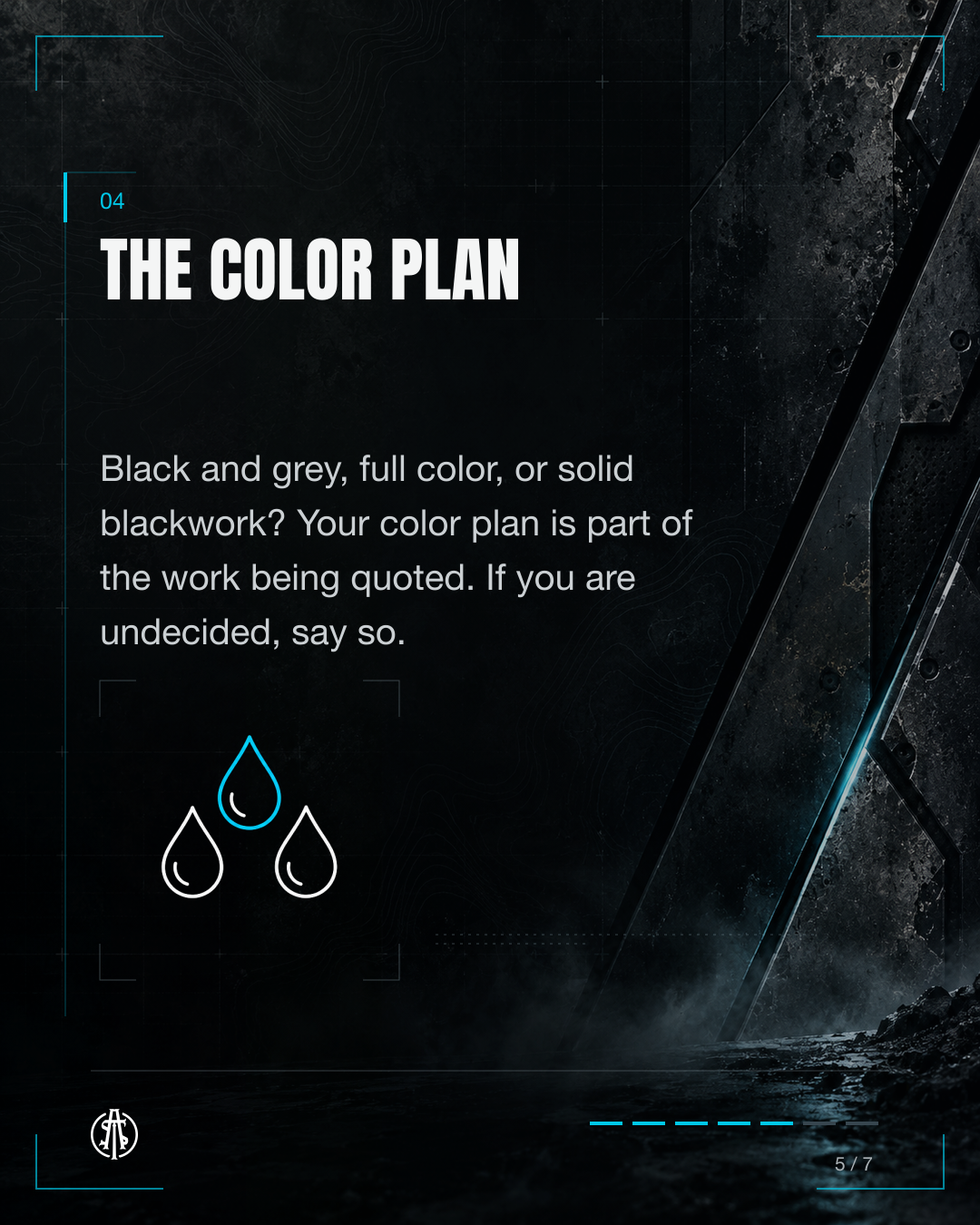 Share your color plan: black and grey, full color, or solid blackwork.