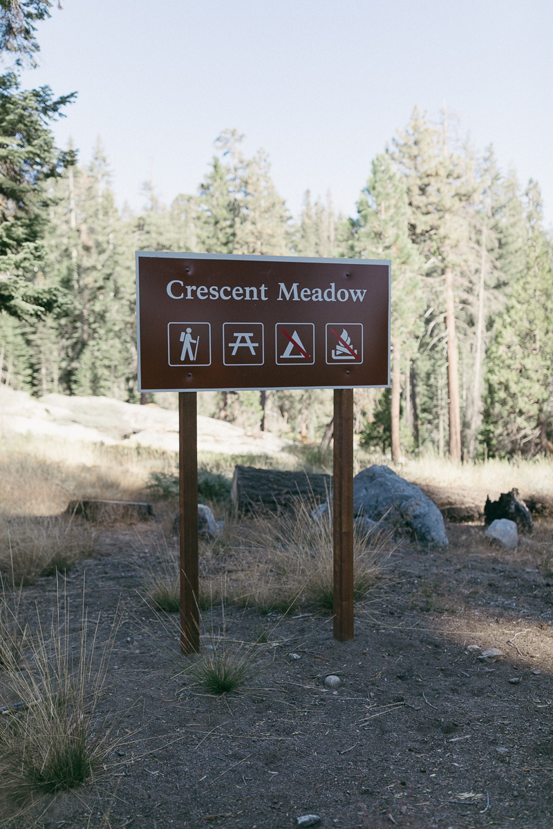 Crescent Meadow trailhead sign in Sequoia National Park