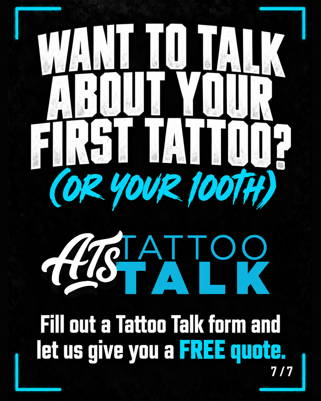 ATS Tattoo Talk invitation to discuss a first or hundredth tattoo and request a free quote.