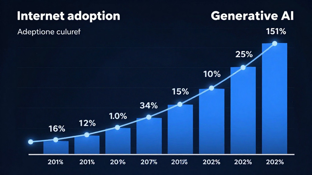A timeline comparison showing the internet's adoption curve versus the much steeper growth of generative AI.
